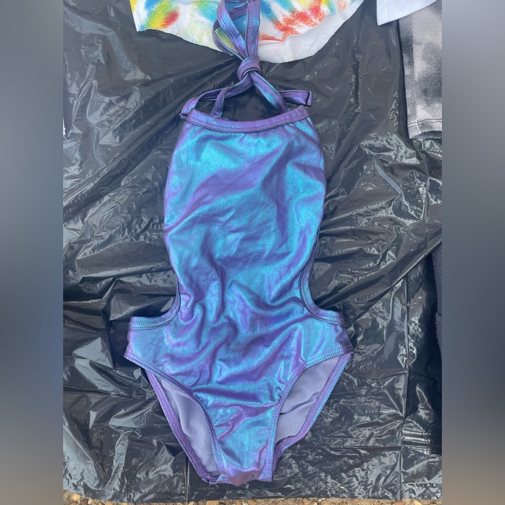 Backless Metallic Purple Swimsuit 4t